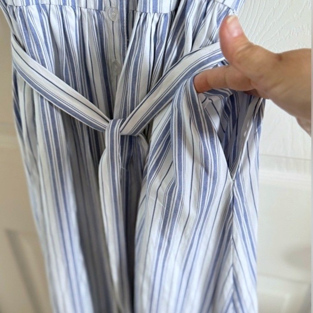 Ashley Stewart Blue White‎ Striped Puff Sleeve Maxi Shirtdress Plus Size 14/16 - Picture 8 of 11